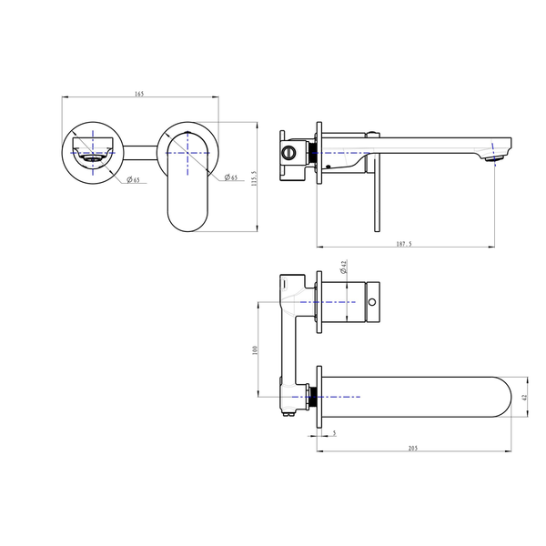 Linsol Capo 2-Plate Wall Basin or Bath Mixer - Brushed Brass