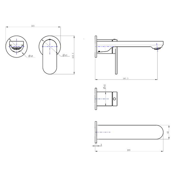 Linsol Capo 2-Plate Wall Basin or Bath Mixer Trim Kit - Gun Metal