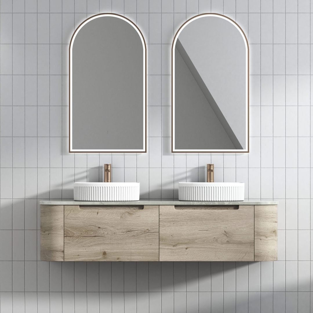 Aulic Hamilton Wall Hung Curving Plywood Finger Pull Cabinet 1500 With Alpine Flat Top