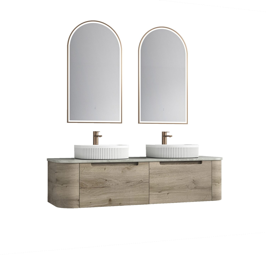 Aulic Hamilton Wall Hung Curving Plywood Finger Pull Cabinet 1500 With Alpine Flat Top