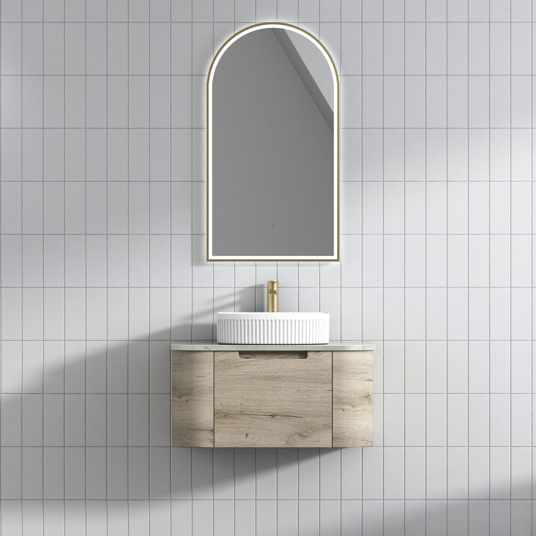 Aulic Hamilton Wall Hung Curving Plywood Finger Pull Cabinet 750 With Cato Flat Stone Top