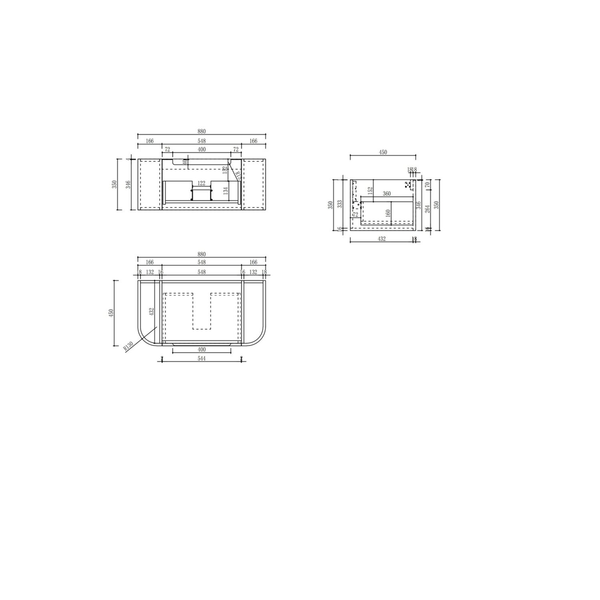 Aulic Hamilton Wall Hung Curving Plywood F/Pull Cabinet 900 With Alpine Flat Stone Top