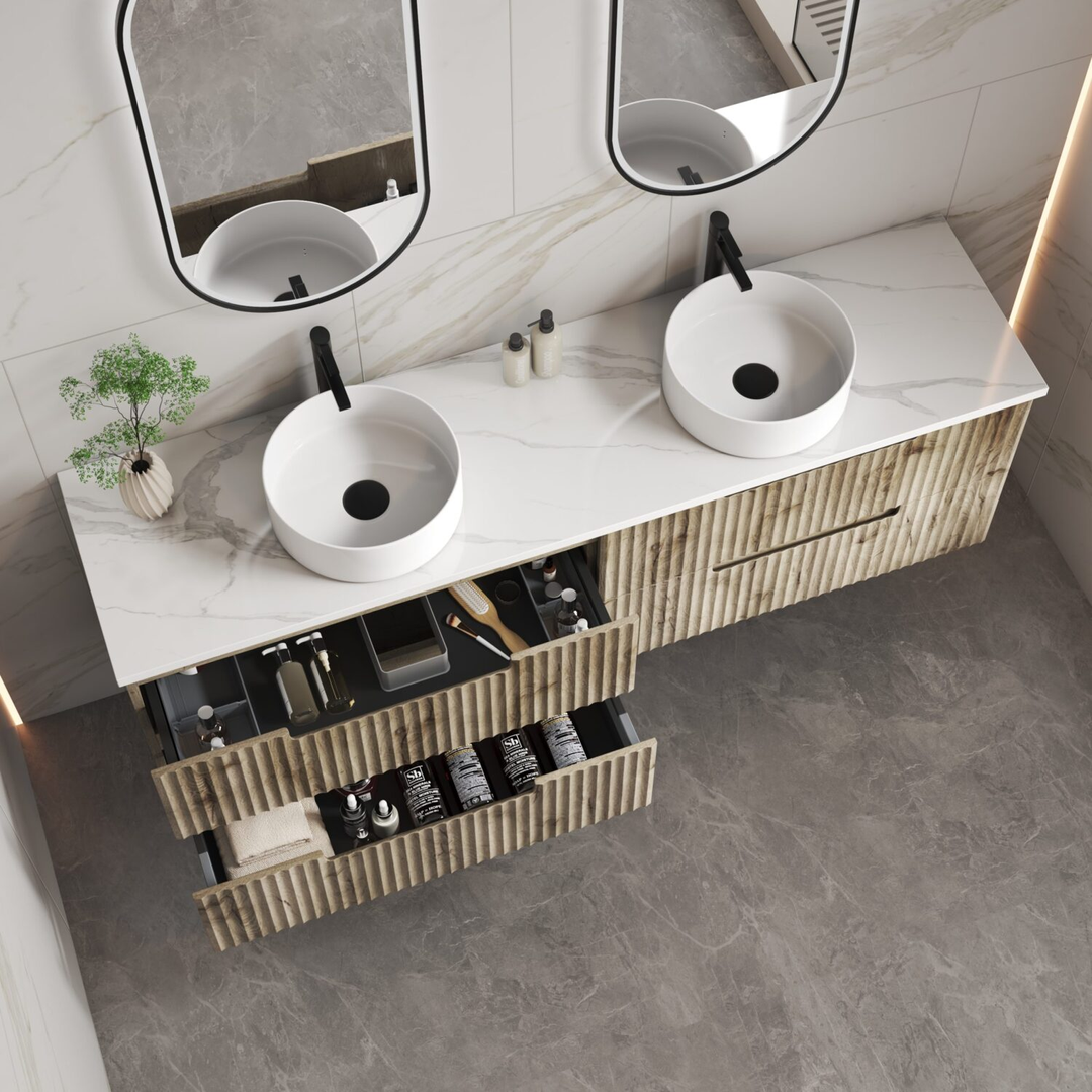 Aulic Tuscana Wall Hung Wave Groove Finger Pull Cabinet 1800