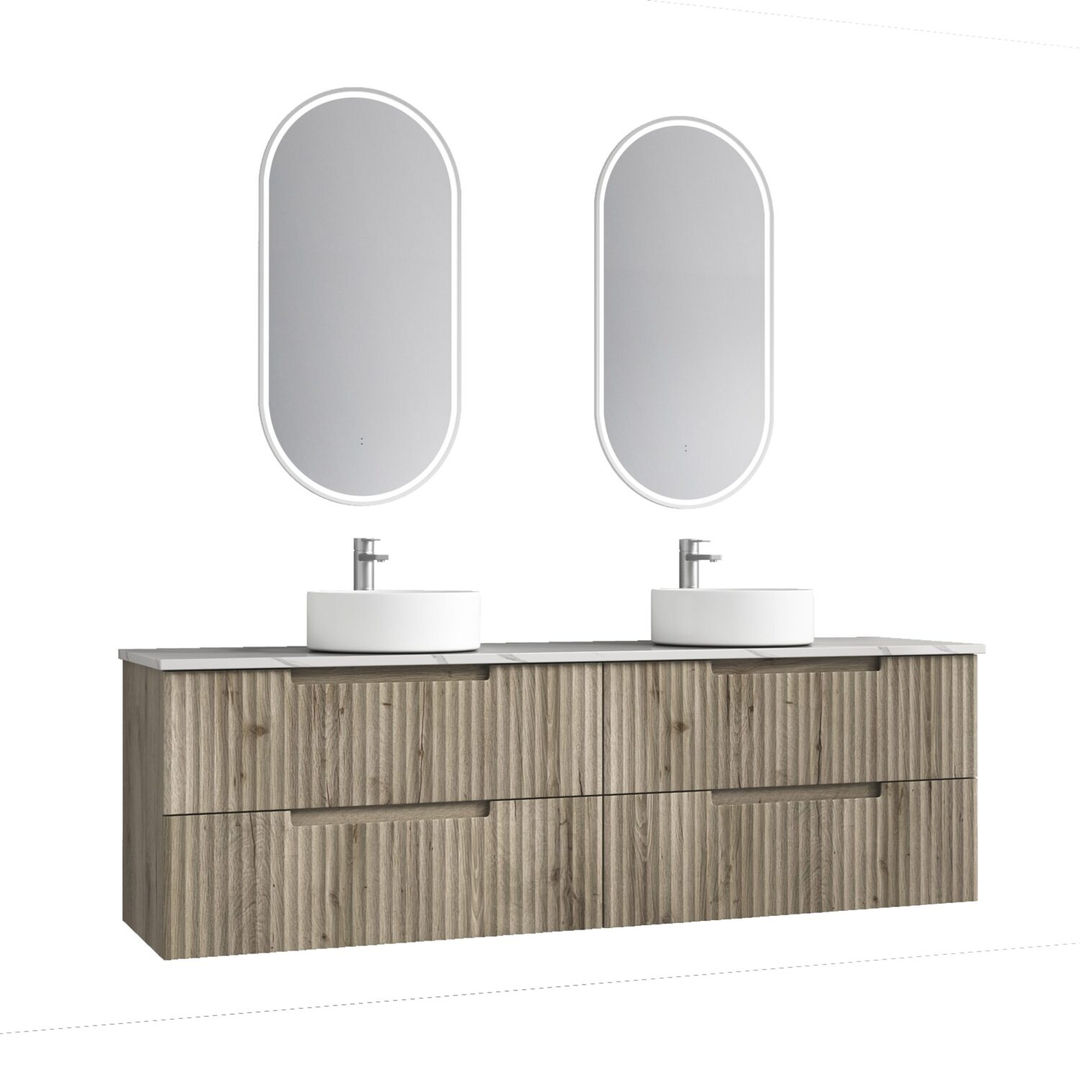 Aulic Tuscana Wall Hung Wave Groove Finger Pull Cabinet 1800
