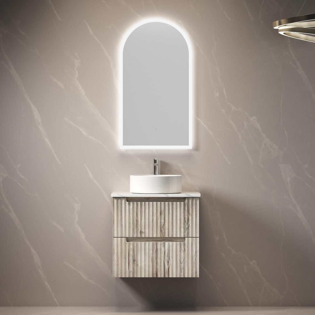 Aulic Tuscana Wall Hung Wave Groove Finger Pull Cabinet 600 With Cato Undermount Basin