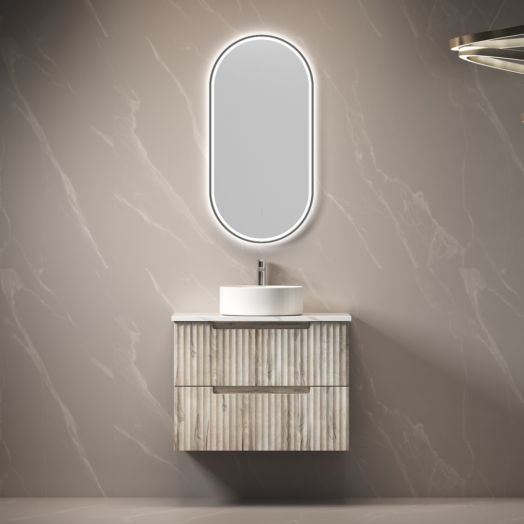 Aulic Tuscana Wall Hung Wave Groove Finger Pull Cabinet 750 With Alpine Undermount Basin
