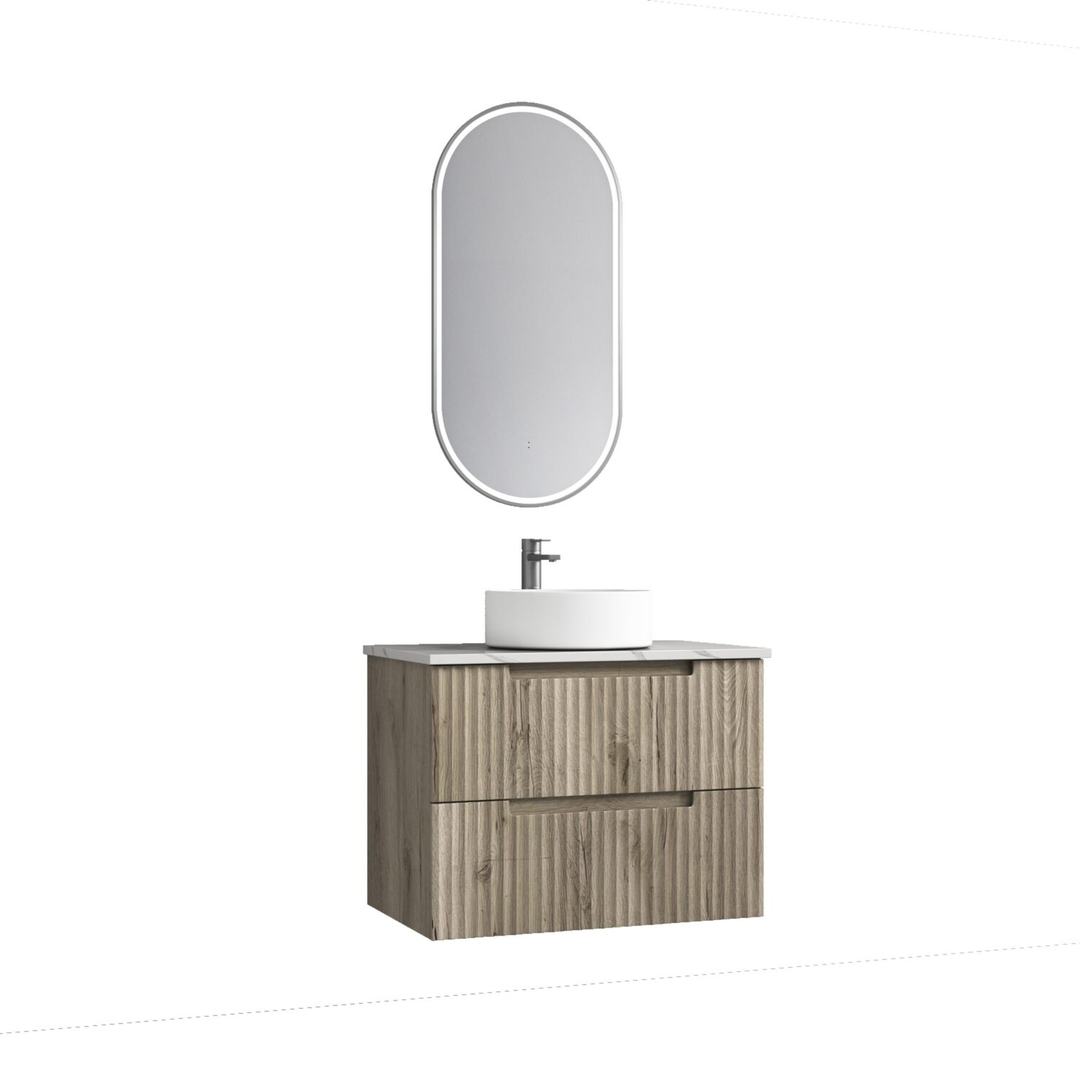 Aulic Tuscana Wall Hung Wave Groove Finger Pull Cabinet 750 With Alpine Undermount Basin