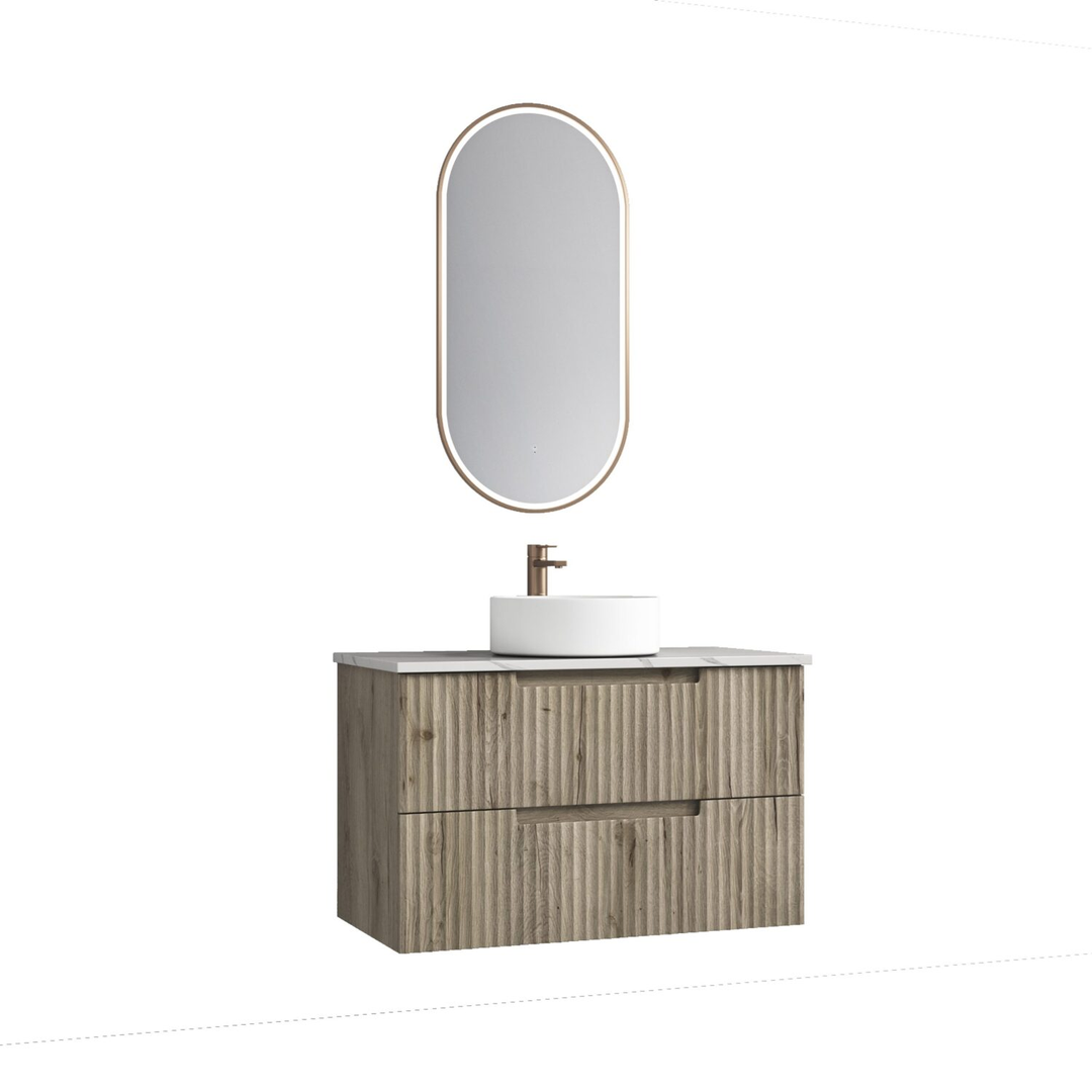 Aulic Tuscana Wall Hung Wave Groove Finger Pull Cabinet 900 With Alpine Undermount Basin