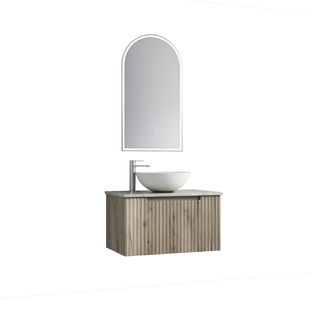 Aulic Calder Wall Hung Wave Groove F/Pull Cabinet 750 With Snow Top With Undermount Basin