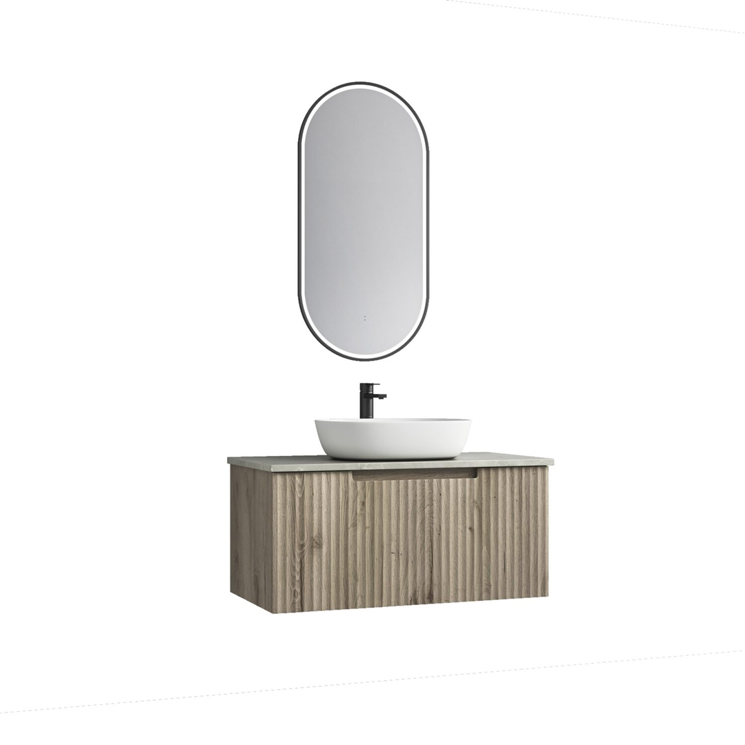 Aulic Calder Wall Hung Wave Groove Finger Pull Cabinet 900 With Pure Undermount Basin