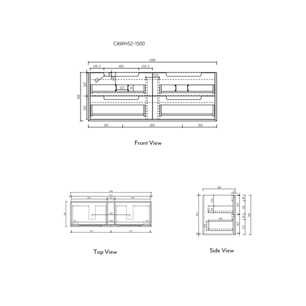 Aulic Ainsley 1500 Cabinet With Palis White Flat Stone Top