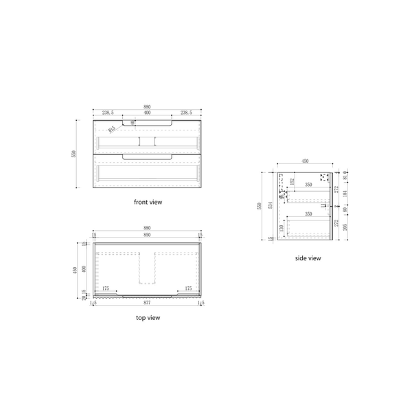 Aulic Lovina Tier Wall Hung Harvest Oak Fluted Cabinet 900X460X425mm With Snow Flat Stone Top