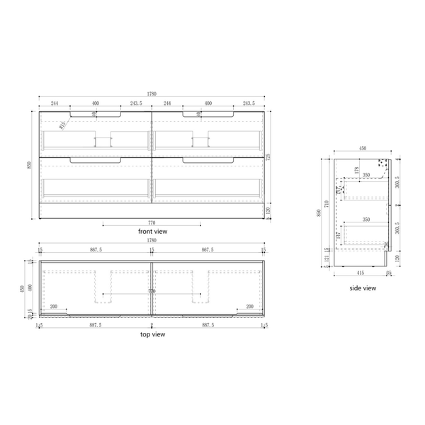 Aulic Lovina Tier Wall Hung Double Harvest Oak Fluted Cabinet 1800X460X425mm & Alpine Flat Stone Top