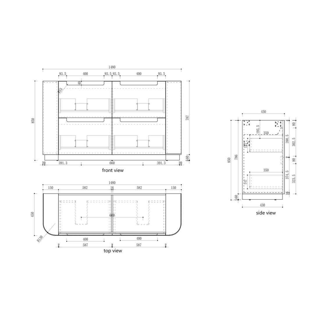 Aulic Curva Floor Standing Curve Cabinet 1480X450X850mm