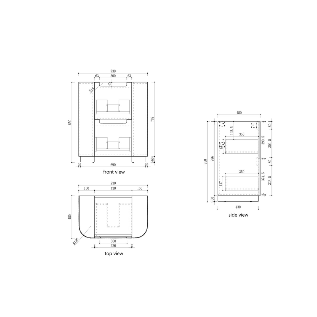 Aulic Curva Floor Standing Curve Cabinet 730X450X850mm