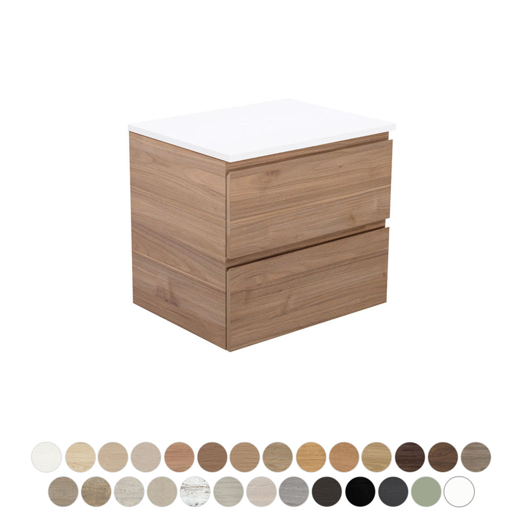 Fienza Carmen 600 All Drawer Wall Hung Vanity Wave Top