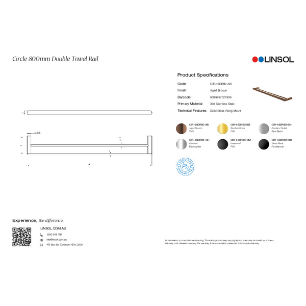 Linsol Allegra 12V Flat Bar Vertical Heated Towel Rail Aged Bronze