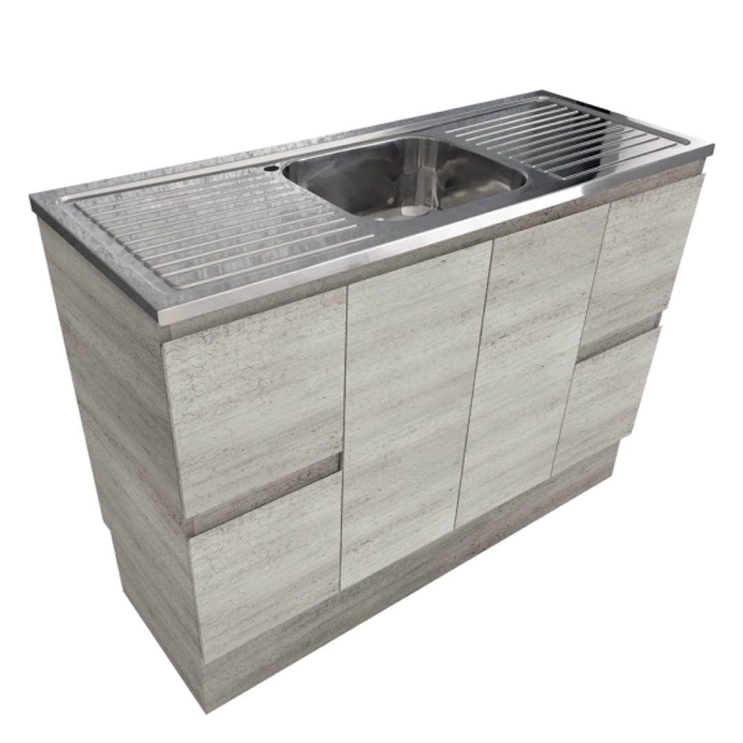 Fienza Citi 1200 Sink Unit Nth Industrial Edge Cabinet On Kick With Solid Doors