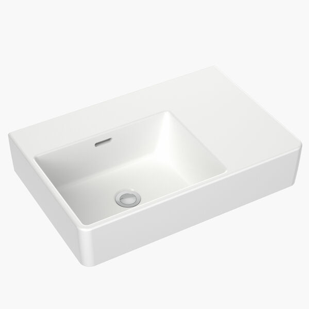 Clark Square Wall Basin Right Hand Shelf 600mm No Tapholes