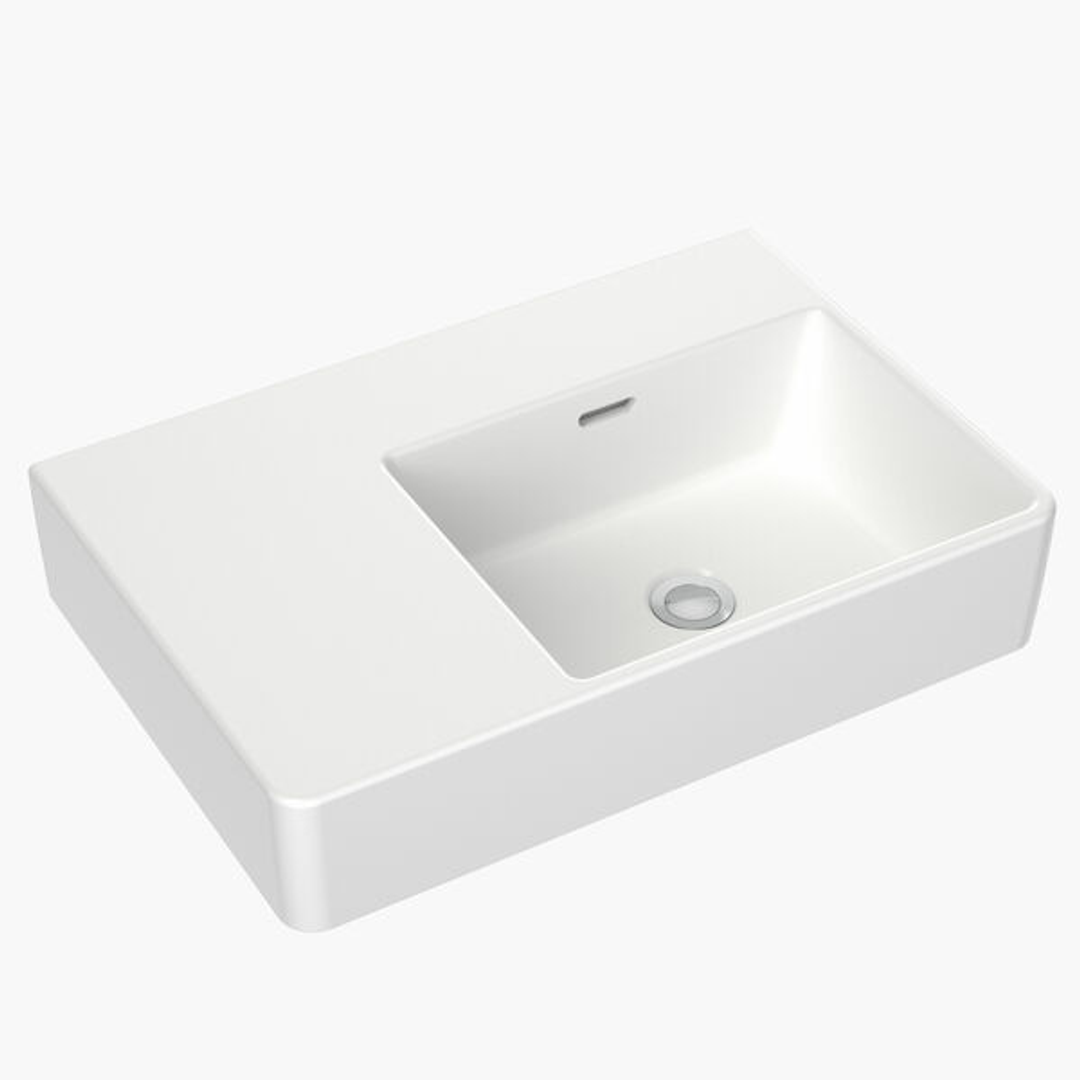 Clark Square Wall Basin Left Hand Shelf 600mm No Tapholes