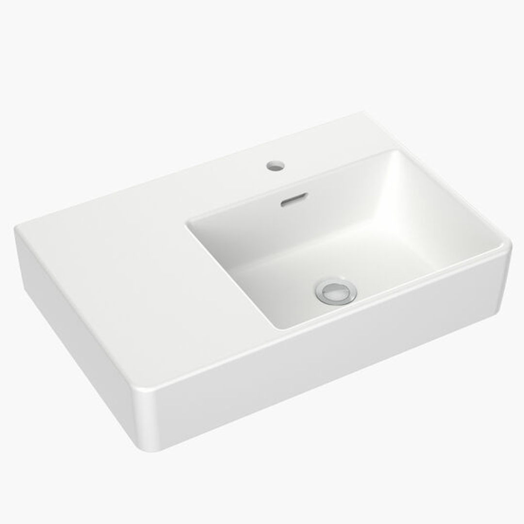 Clark Square Wall Basin Left Hand Shelf 600mm One Taphole