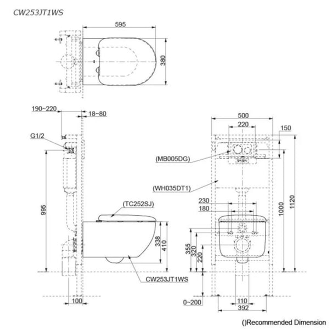 Toto Hayon Wall Hung Toilet Cw253Jt1Ws
