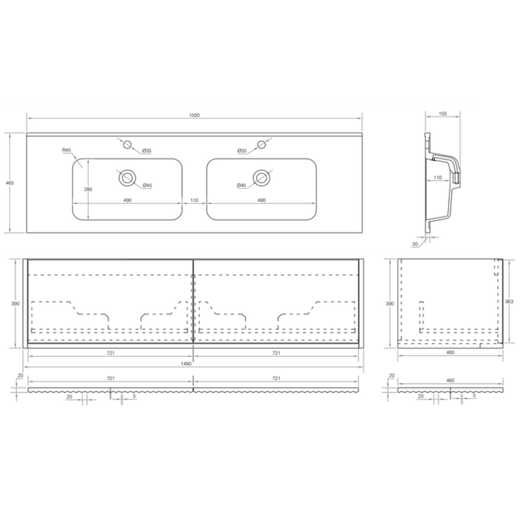 Cassa Design Capture 1500mm Wall Hung Vanity Solid Surface Moulded Top Natural Oak