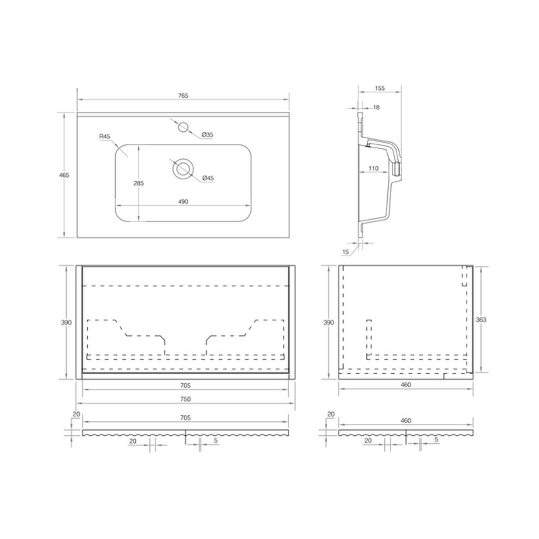 Cassa Design Capture 750mm Wall Hung Vanity Solid Surface Moulded Top Natural Oak