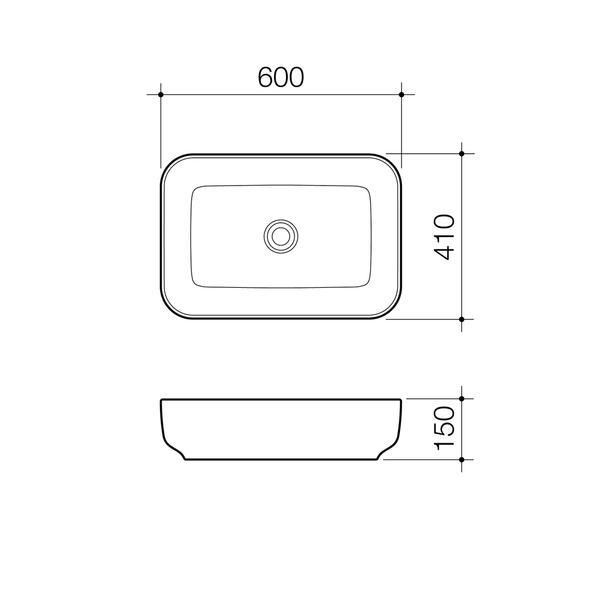 Caroma Artisan Above Counter Basin Rectangle 600mm