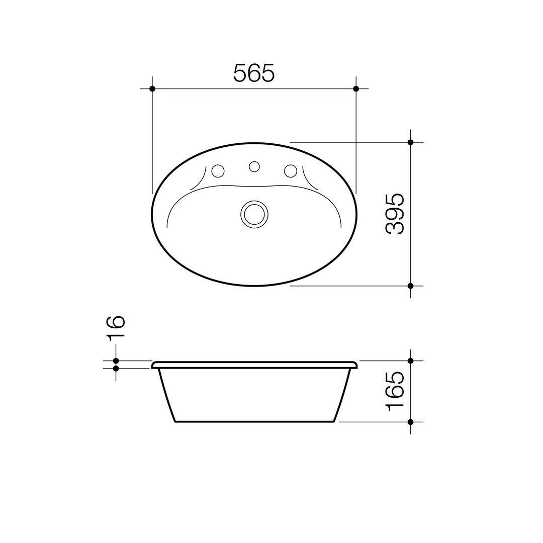 Caroma Centro 565mm X 395mm Vanity Basin 1 Tap Hole White  664115W