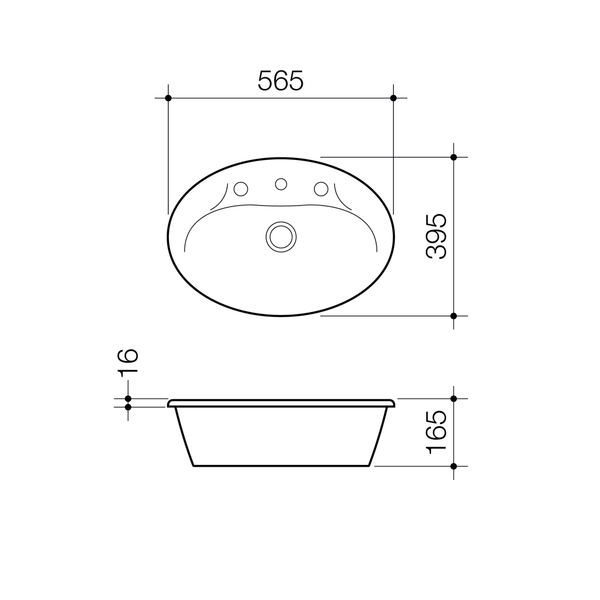 Caroma Centro 565mm X 395mm Vanity Basin 1 Tap Hole White  664115W