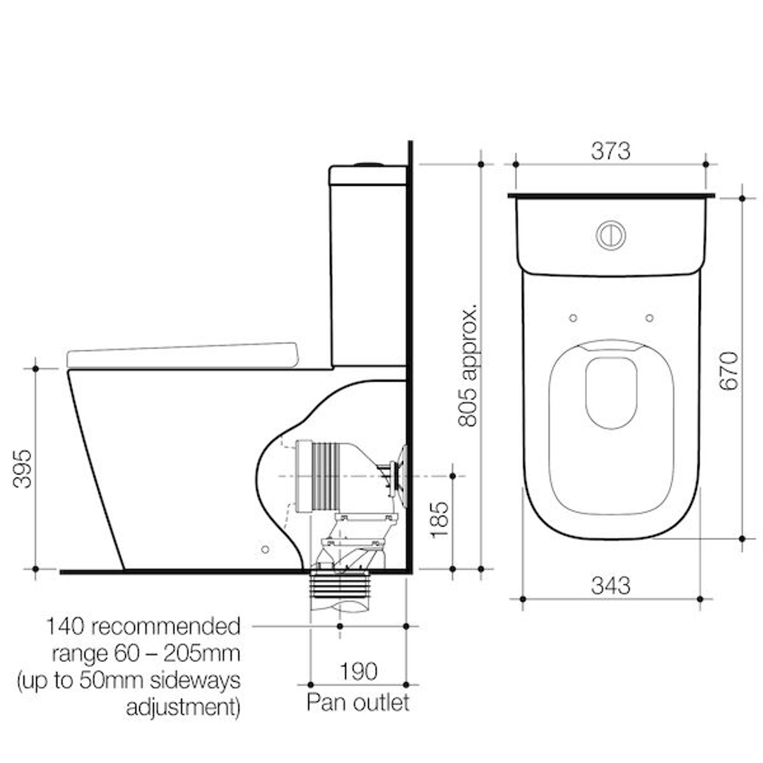 Caroma Luna 846820 Square Cleanflush Wall Faced Back Entry Suite White