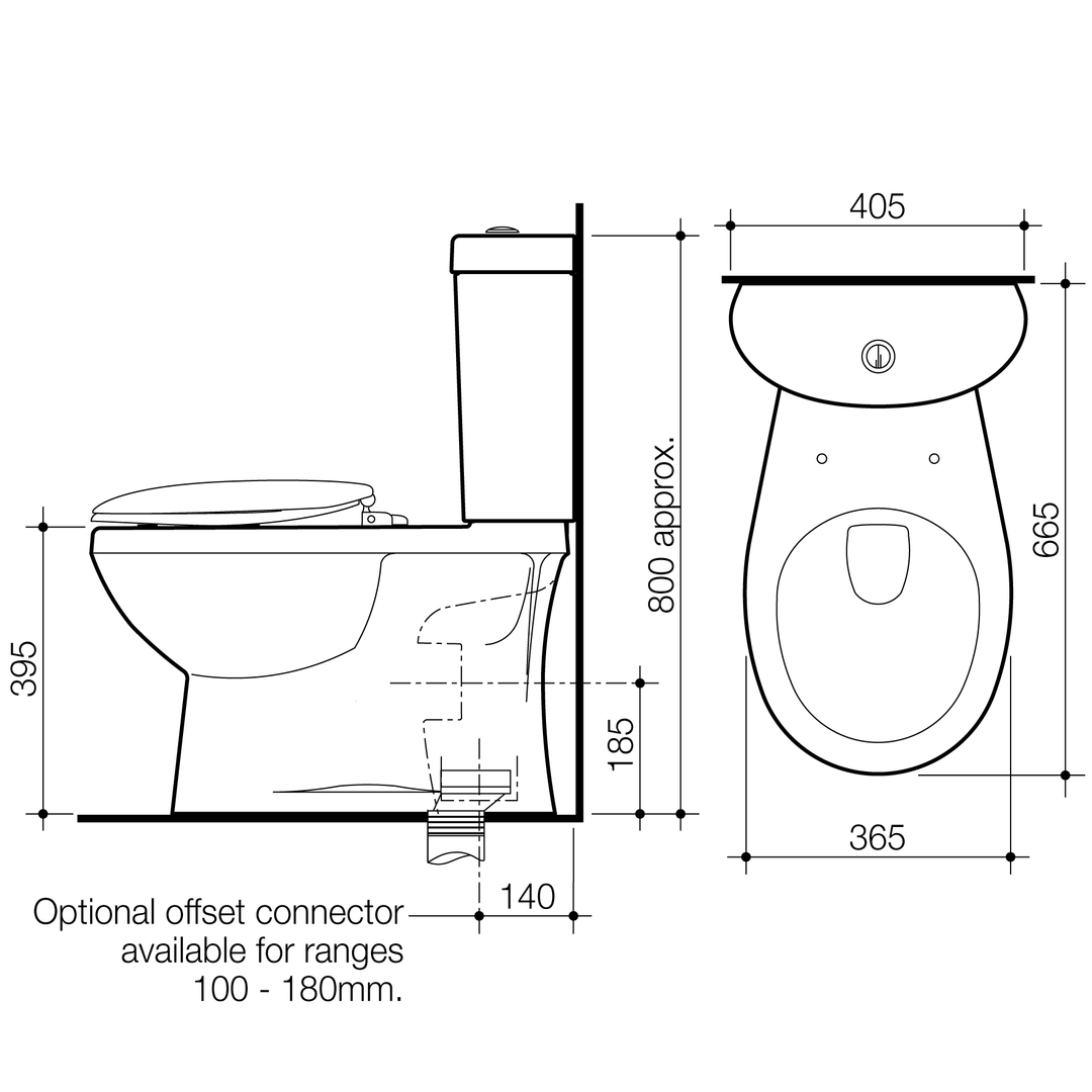 Caroma Profile II C/C Toilet Suite P Trap Sc Seat