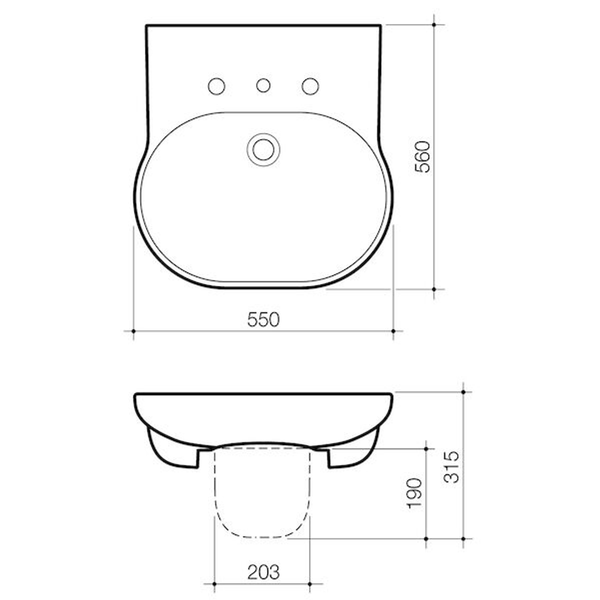 Caroma Opal Sole Wall Basin White 1 Tap Hole