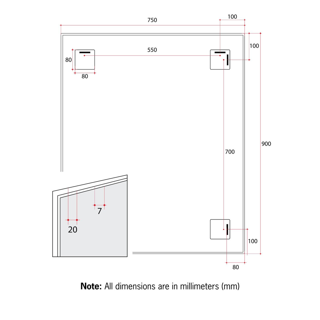 Thermogroup Carson Rectangle Black Framed Mirror - 900X750Mm - Includes Mirror Demister