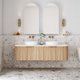 Cassa Design V-Groove 1500mm Curved Wall Hung Vanity Ultracompact Stone Top Natural Walnut
