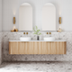 Cassa Design V-Groove 1800mm Curved Wall Hung Vanity Ultracompact Stone Top Natural Walnut