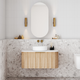 Cassa Design V-Groove 900mm Curved Wall Hung Vanity Ultracompact Stone Top Natural Oak