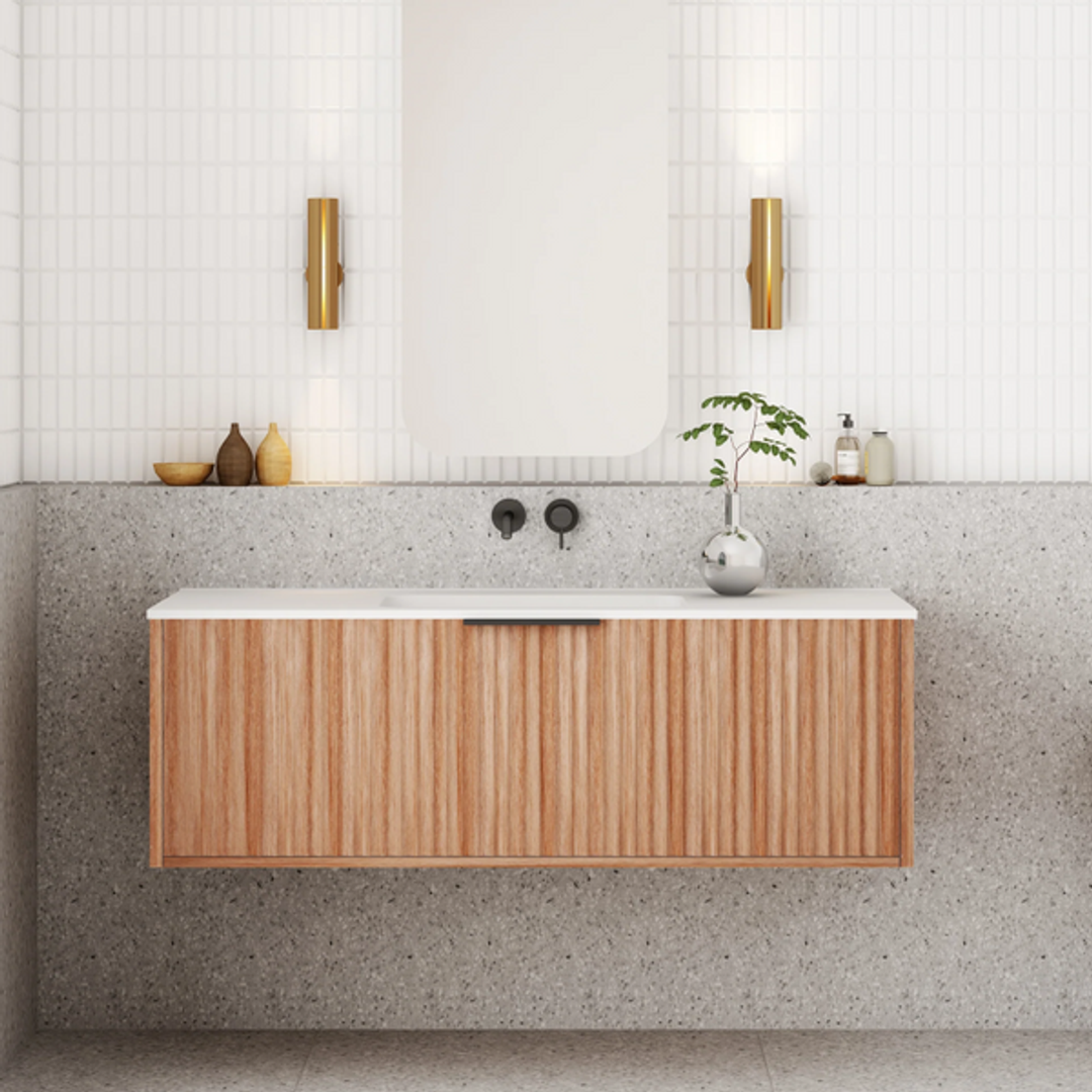 Cassa Design Capture 1200mm Wall Hung Vanity Solid Surface Moulded Top Natural Walnut