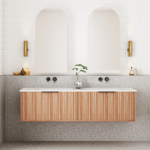 Cassa Design Capture 1500mm Wall Hung Vanity Solid Surface Moulded Top Natural Walnut
