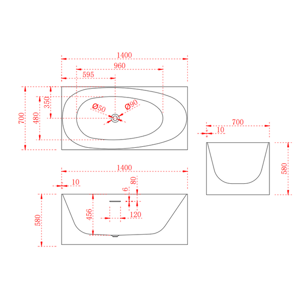 Cassa Design New Multi Square Corner Back To Wall Bath Gloss White 1400mm
