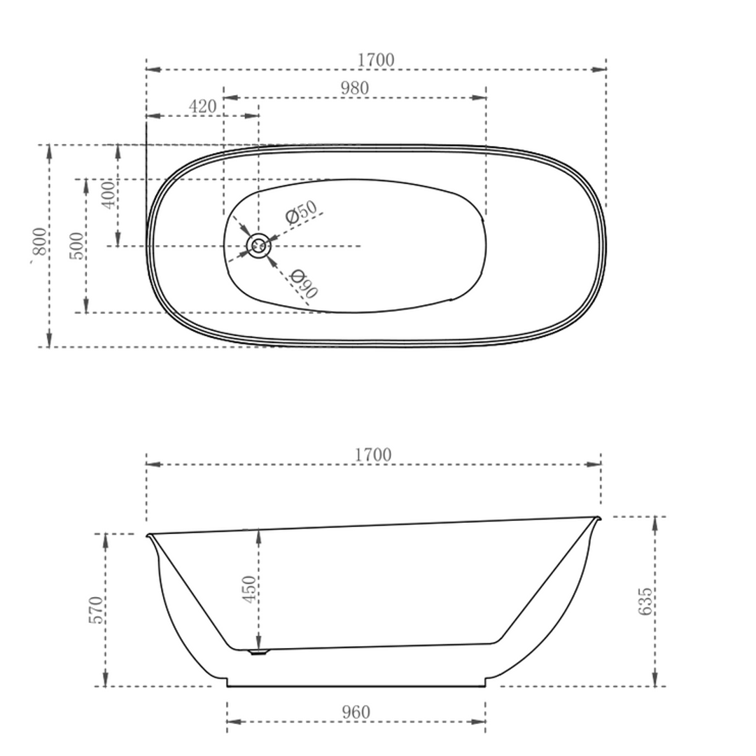 Cassa Design Vita HighRise Bath Matte White 1700mm