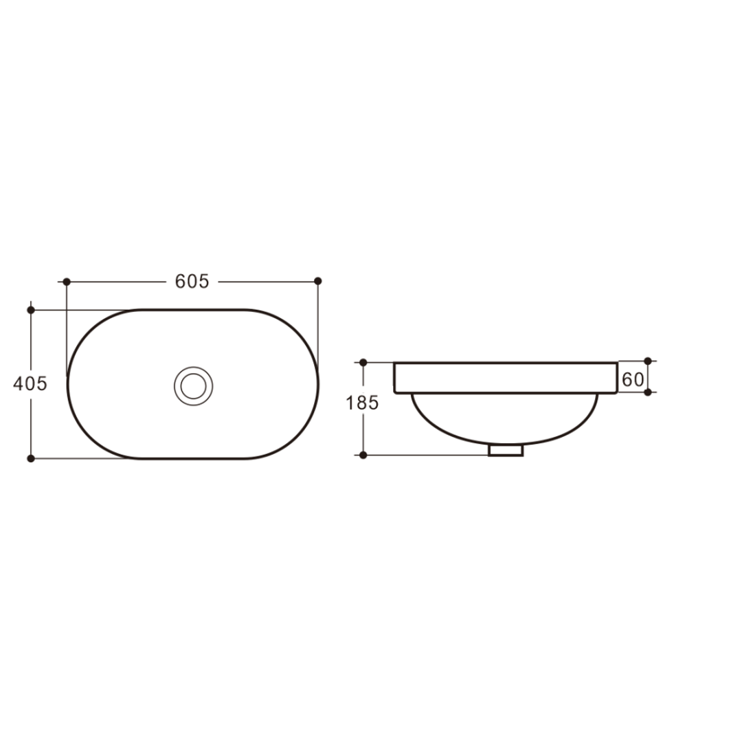Castano Positano 600mm Inset Basin With Overflow White 600 X 400 X 180mm