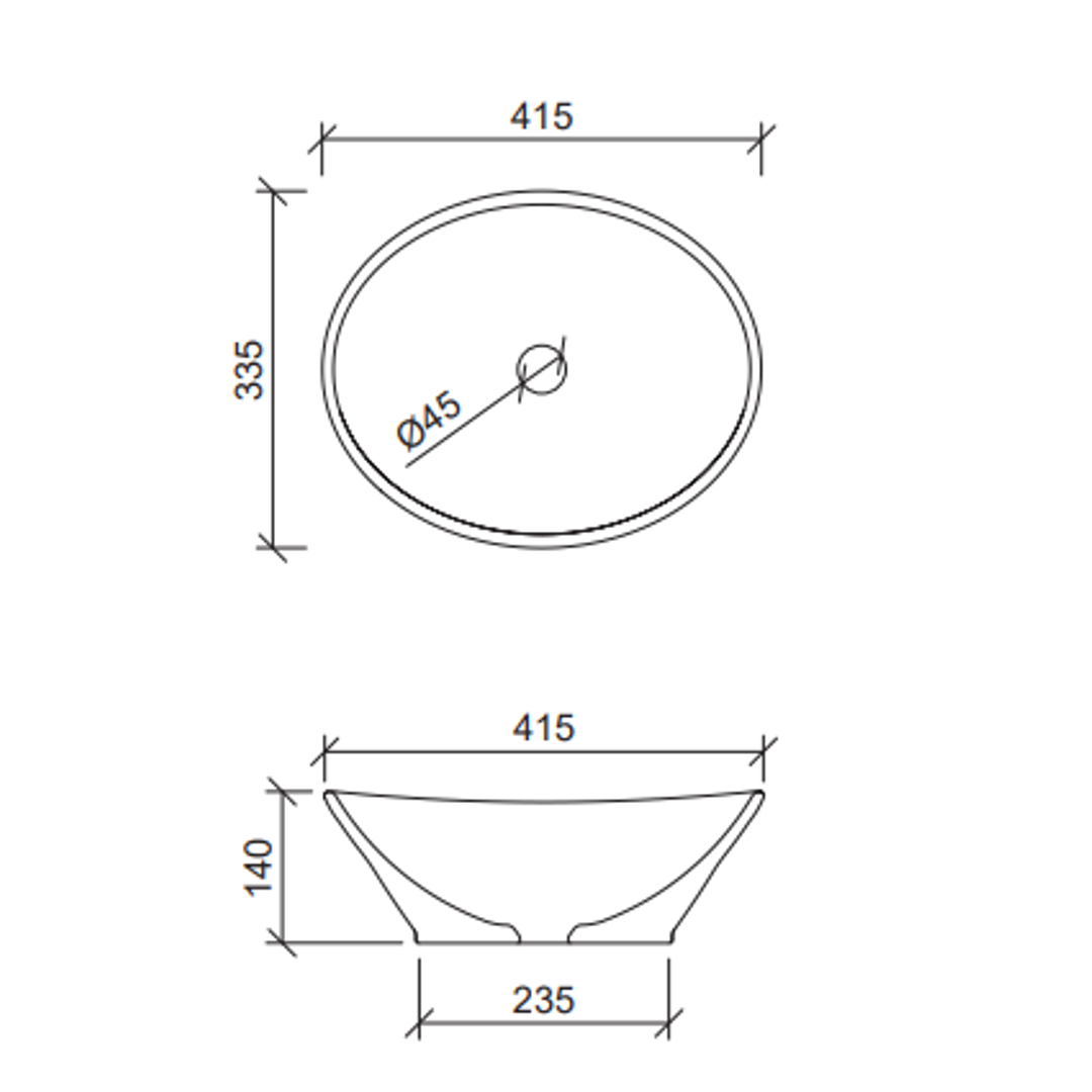 City Above Counter Basin 49X49 With Waste 1 Tap Hole