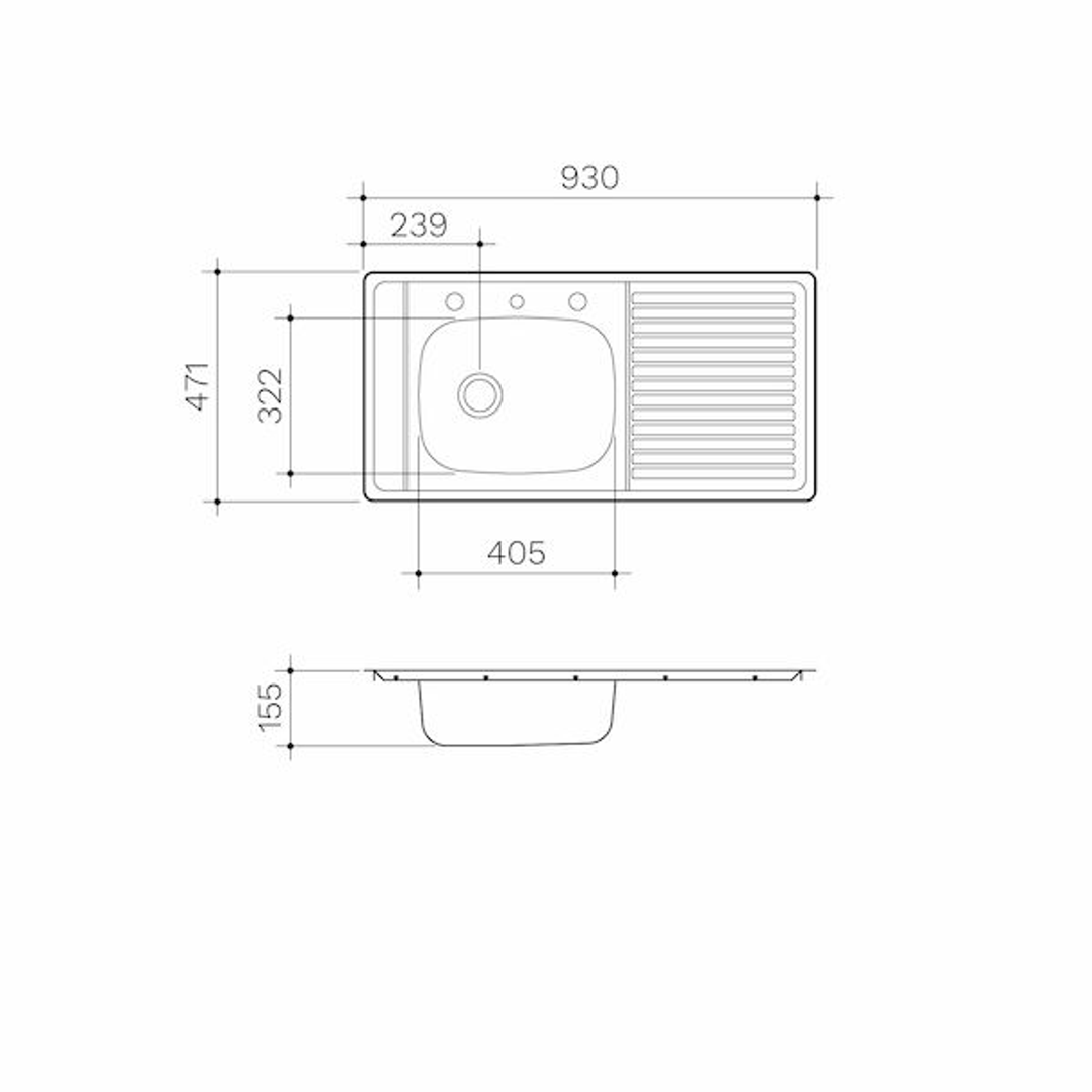 Clark S/S Sink F/Line 1003F 930mm L/H Sngl Bowl  1 Tap Hole