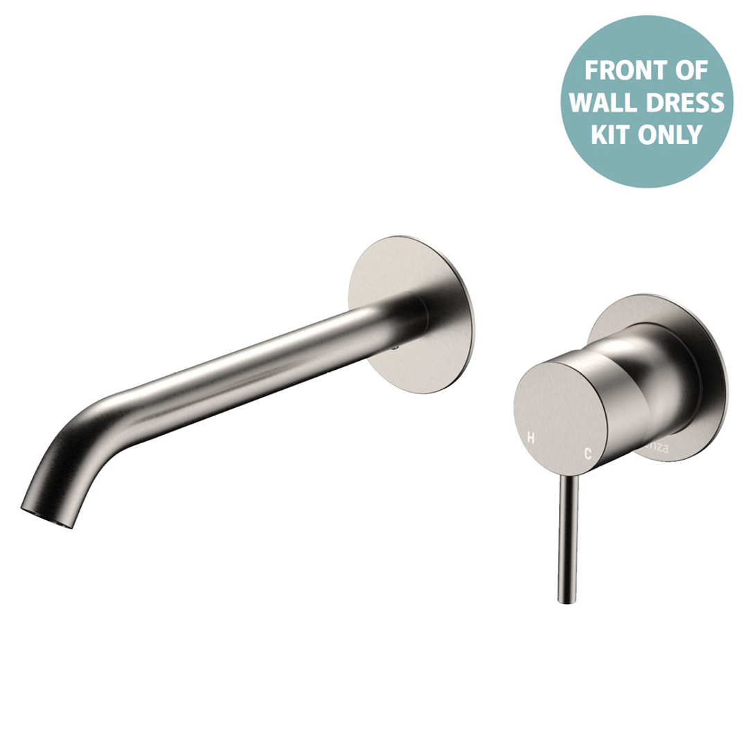 Fienza Kaya Brushed Nickel Basin/Bath Wall Mixer Dress Kit Set Round Plates 200Mm Outlet Lf