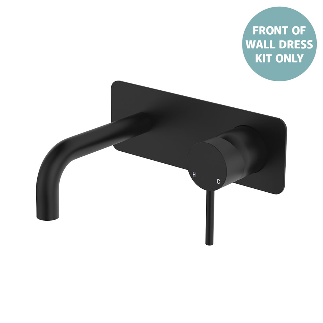 Fienza Kaya Matte Black Basin/Bath Wall Mixer 130Mm Outlet Set Dress Kit Rectangular Plt Lf