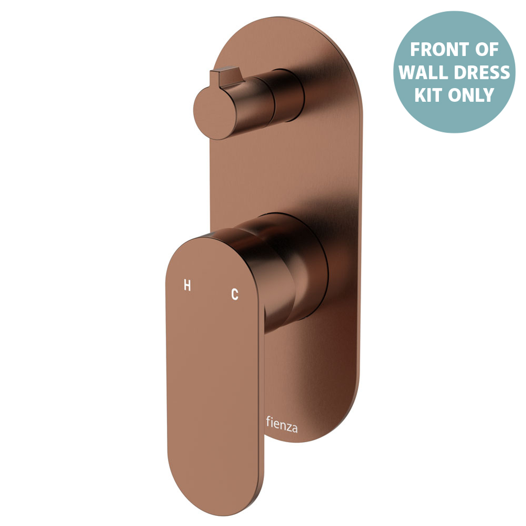 Fienza Empire Slim Wall Diverter Mixer Lg Oval Plate Vertical Dress Kit Brushed Copper Lf