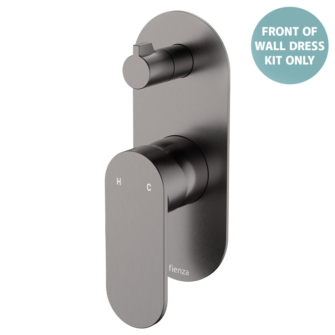 Fienza Empire Slim Wall Diverter Mixer Lg Oval Plate Vertical Dress Kit Gun Metal Lf