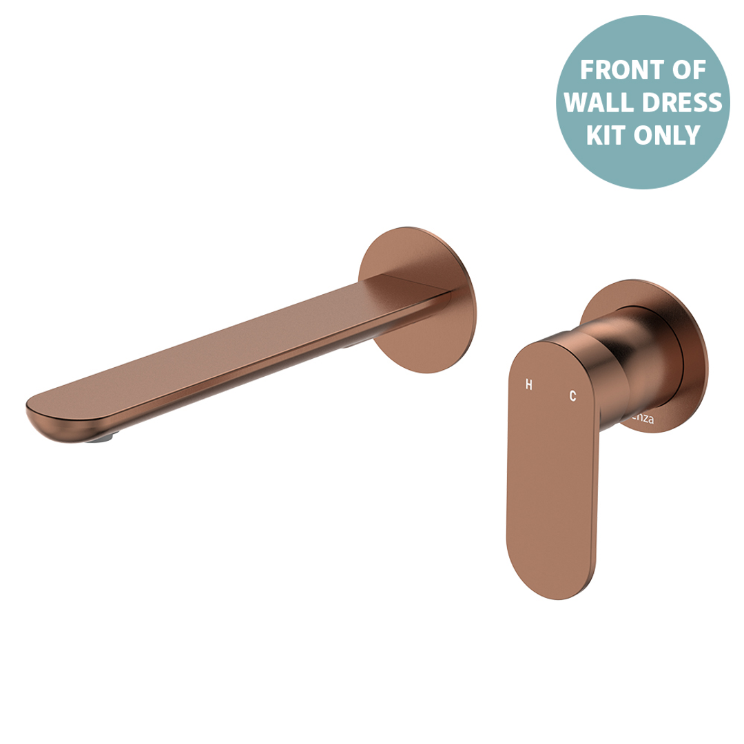 Fienza Empire Slim Basin/Bath Wall Mixer Set Round Plates 200mm Dress Kit Brushed Copper Lf